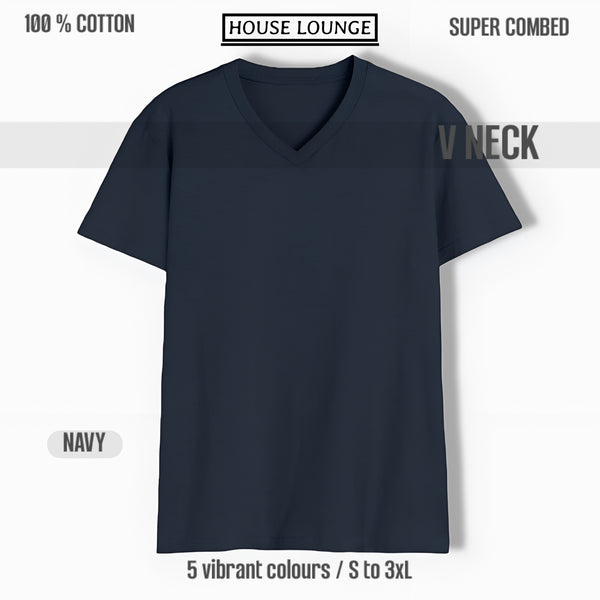 EXQUISITE V-NECK COTTON T-SHIRT NAVY BLUE