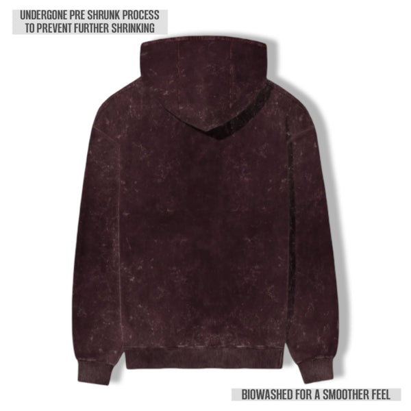 HOUSE LOUNGE ACID WASH HOODIE MAROON