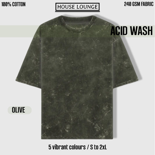 LUXURY ACID WASH UNISEX T-SHIRT OLIVE GREEN