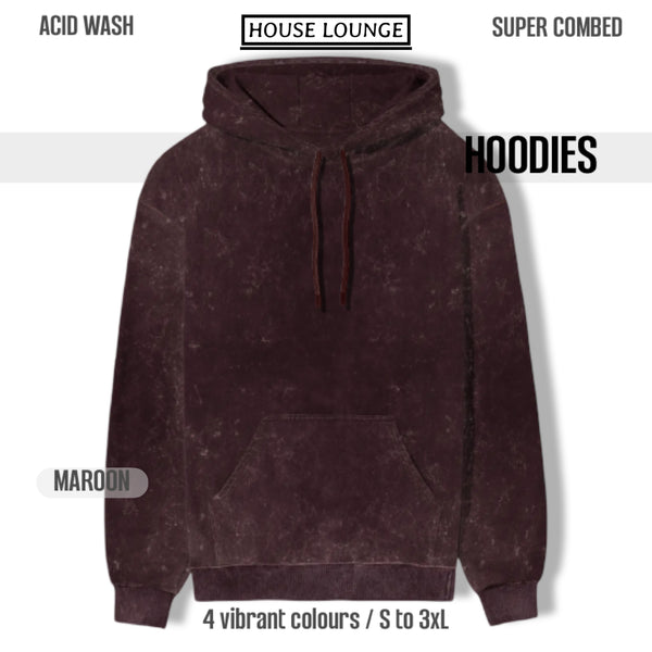 HOUSE LOUNGE ACID WASH HOODIE MAROON