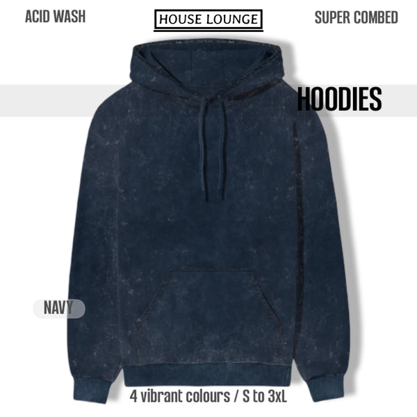 HOUSE LOUNGE ACID WASH HOODIE NAVY BLUE