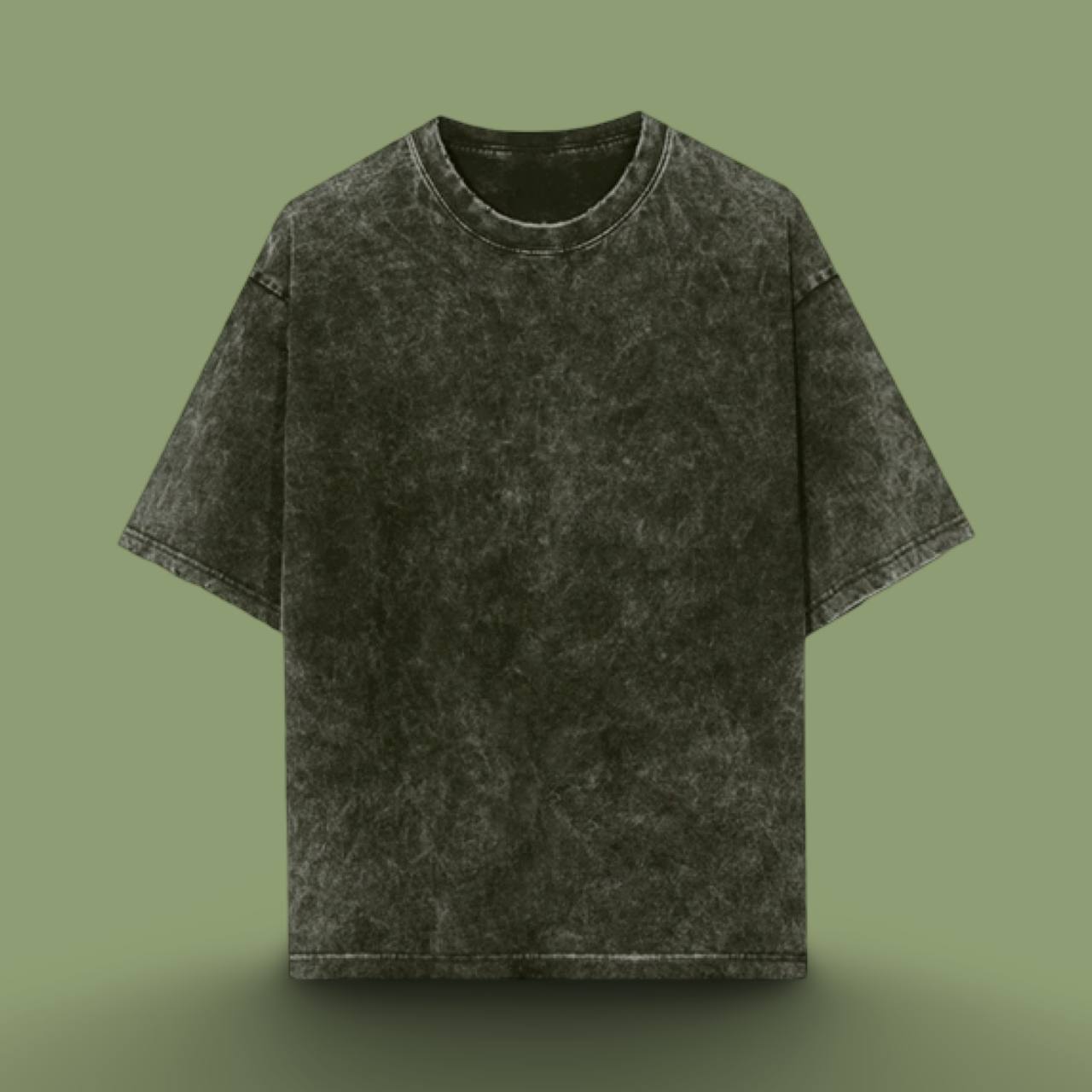 LUXURY ACID WASH UNISEX T-SHIRT OLIVE GREEN