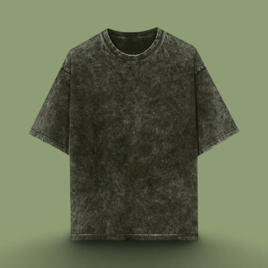 LUXURY ACID WASH UNISEX T-SHIRT OLIVE GREEN